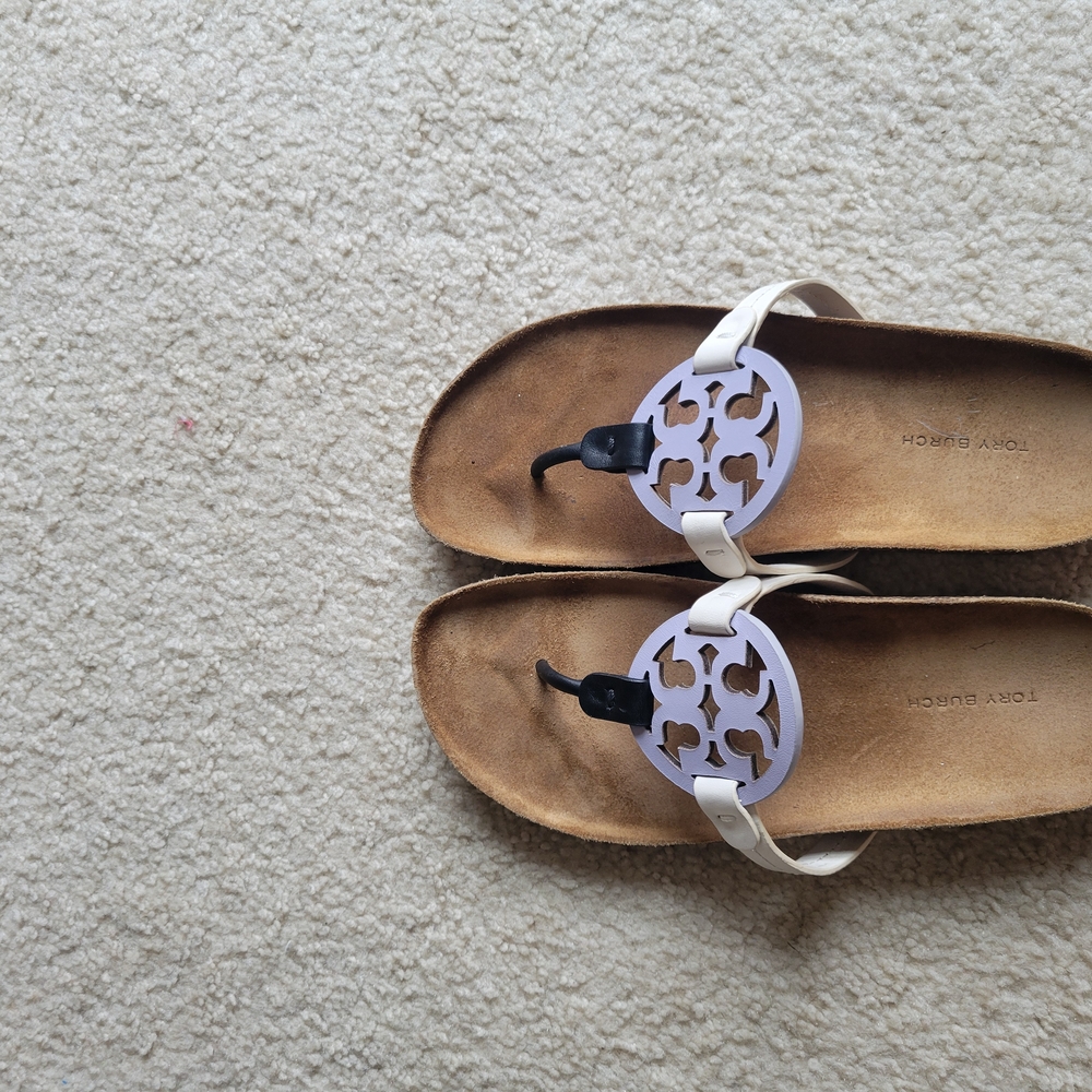 Tory Burch White and Purple Sandals with Minimalist Design - Picture 3 of 4